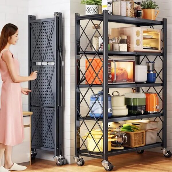 5 tier Foldable Multipurpose Rack With Shelves & Wheels/ Kitchen Rack