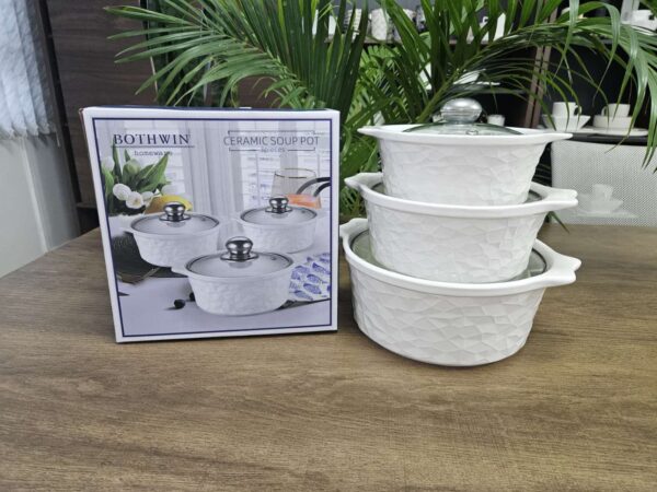 3pcs set Ceramic Casserole serving dishes  with glass lid